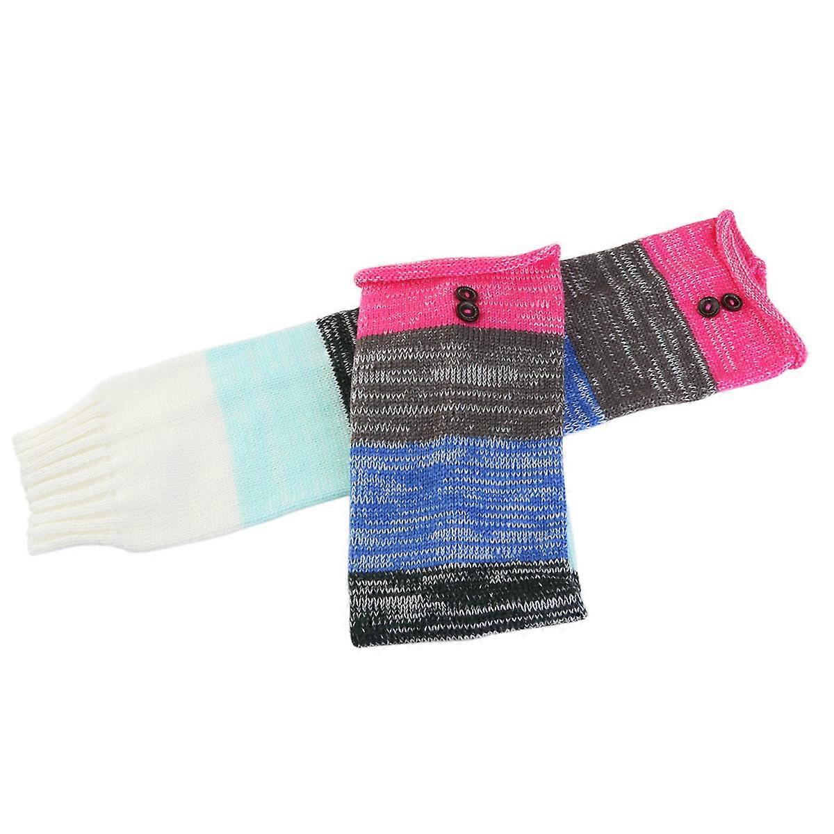 Colourful Knitted Socks Multi-color Stitching Button Wool Leggings Set Lady Shoe/Foot Warmers