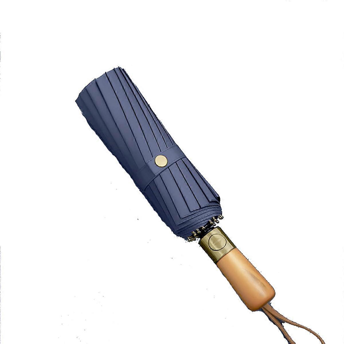 Business Umbrella for Men with UVBlocking Vinyl Canopy, 16Rib Wooden Handle, Automatic Folding, Blue