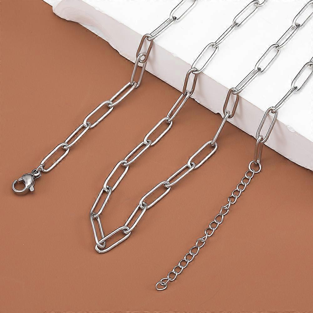 5pcs 4mm Stainless Steel Adjustable Cable Chain 45+5cm Necklace with Pendant Connect Rings Extension Chain DIY Jewelry Supplies