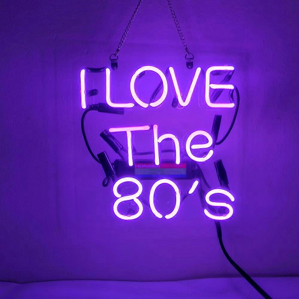 I Love The 80's Square Real Glass Neon Sign - Handmade Retro Decade Wall Art for Game Room, Bedroom & Nostalgia Decor - 10"x10"