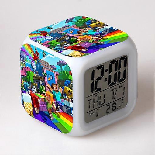 Minecraft alarm clock, a colorful square alarm clock, a small gift for students.