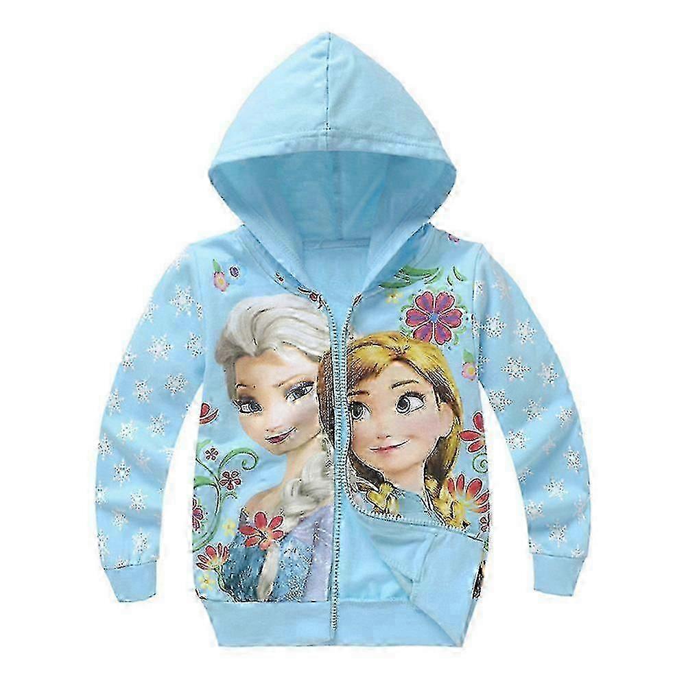 Kids Girls Elsa Print Sleeve Hoodies Et Casual Zipper Hooded Sweatshirt Coat