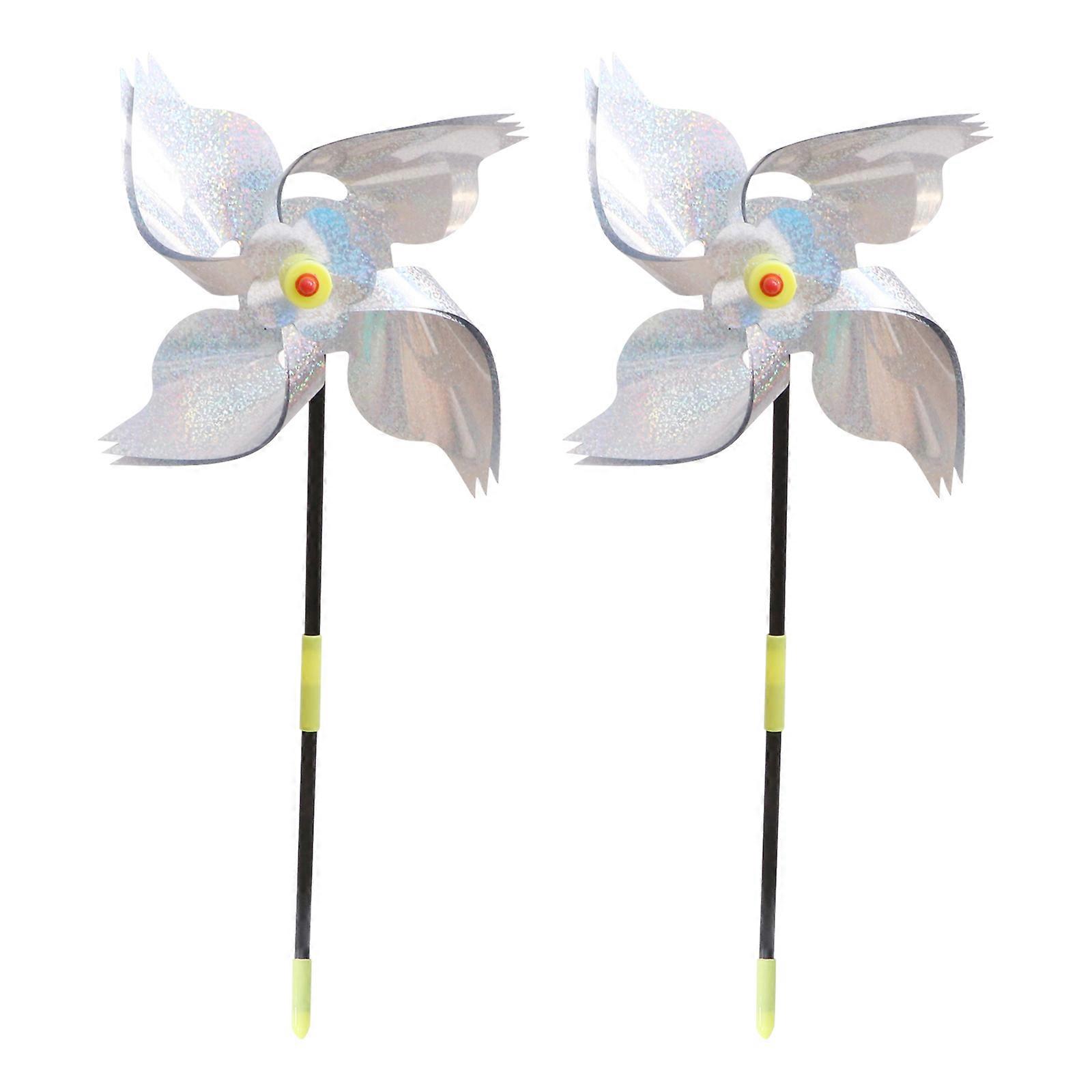 Bird Windmill Toy for Yard Scaring Bird Tool 2Pcs Silver Pinwheel