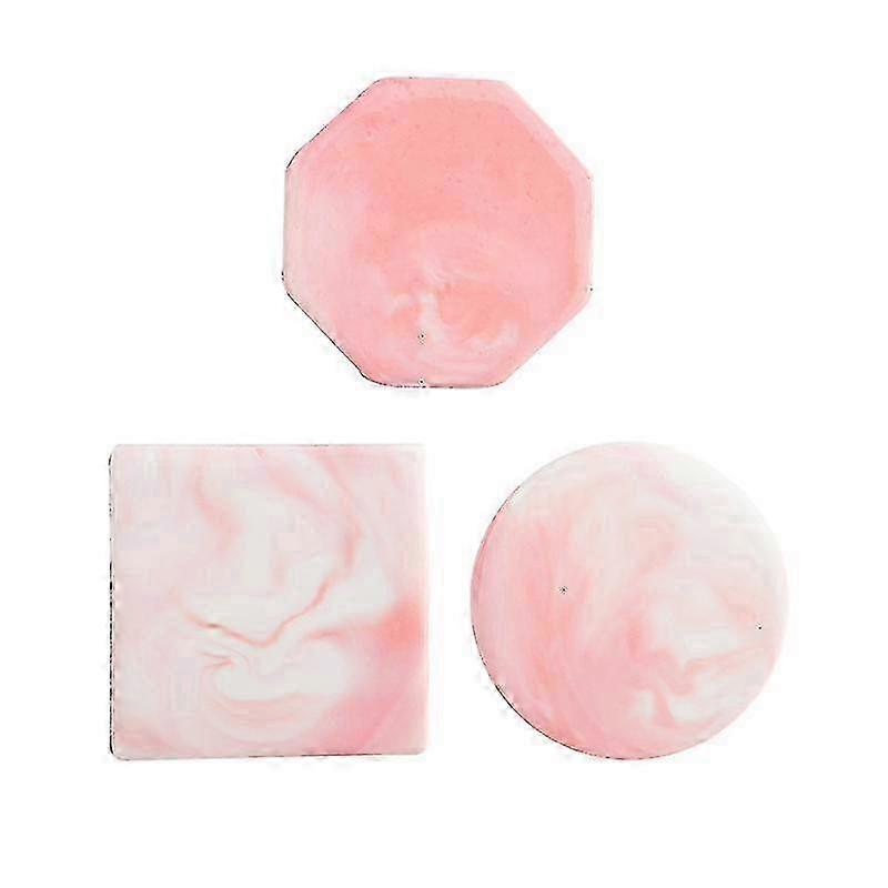 26-27 3 Pattern Set Marble Ceramic Coaster Cup Map Table Pads--Pink