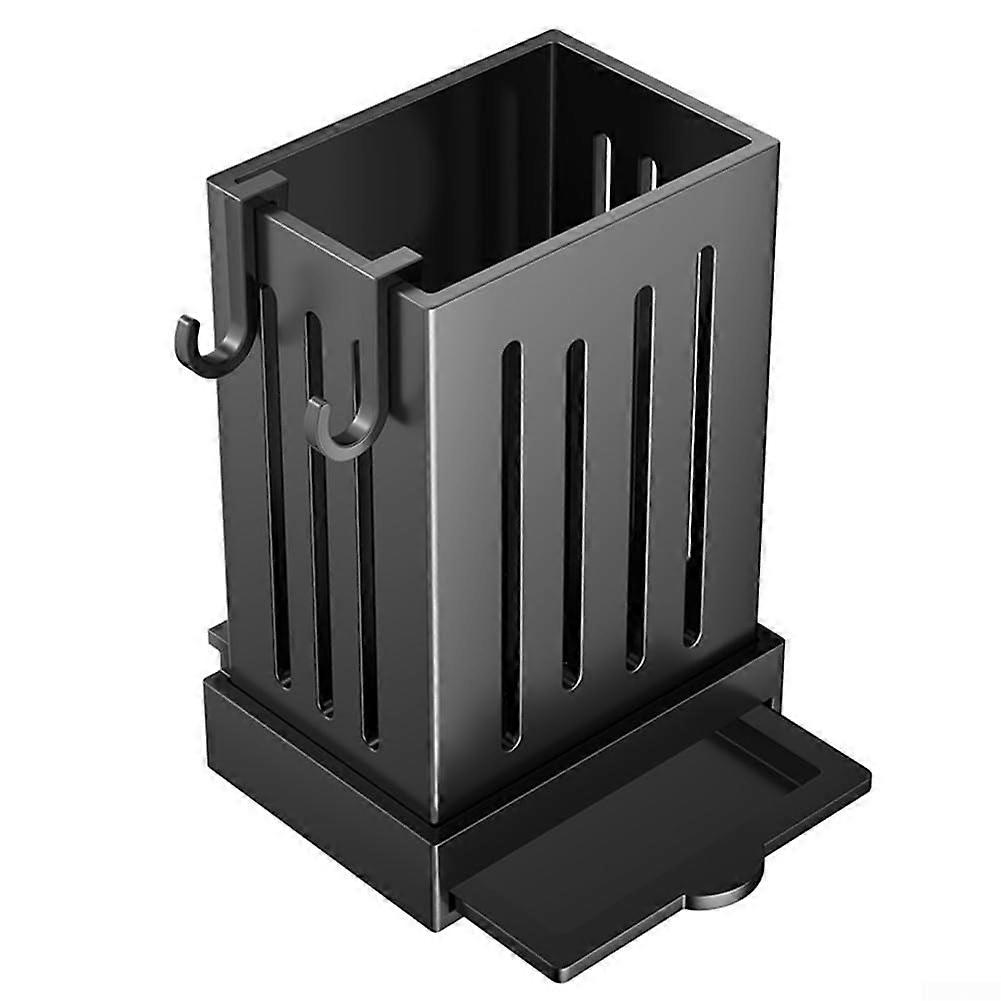 Black Wall Mounted Utensil Holder with Drain Tray for Compact Kitchen Storage and Fast Drying