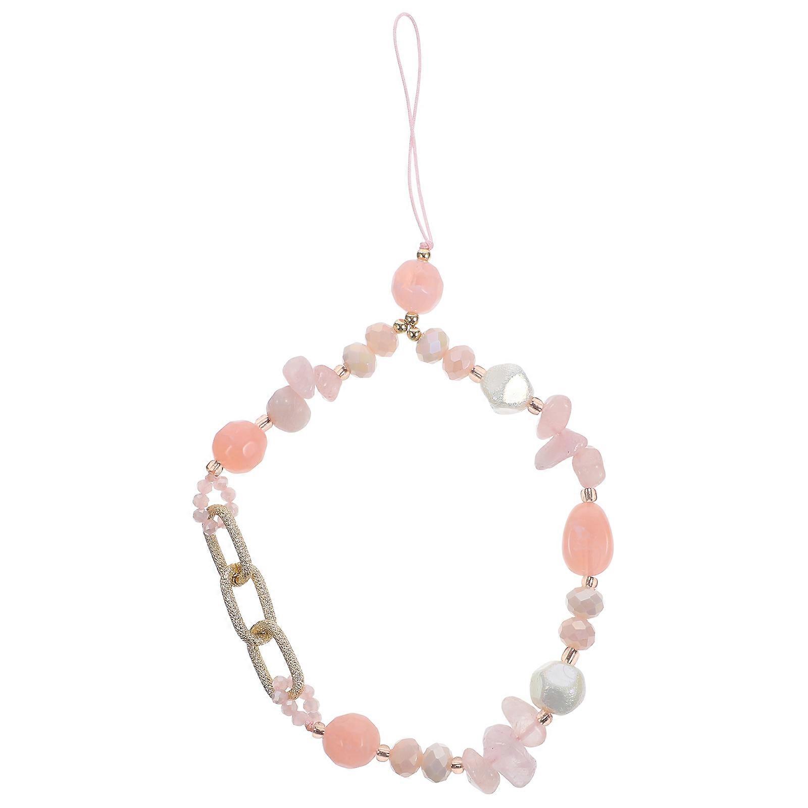 Beaded Phone Charm Strap Pink for Decor Stone Crystal Material