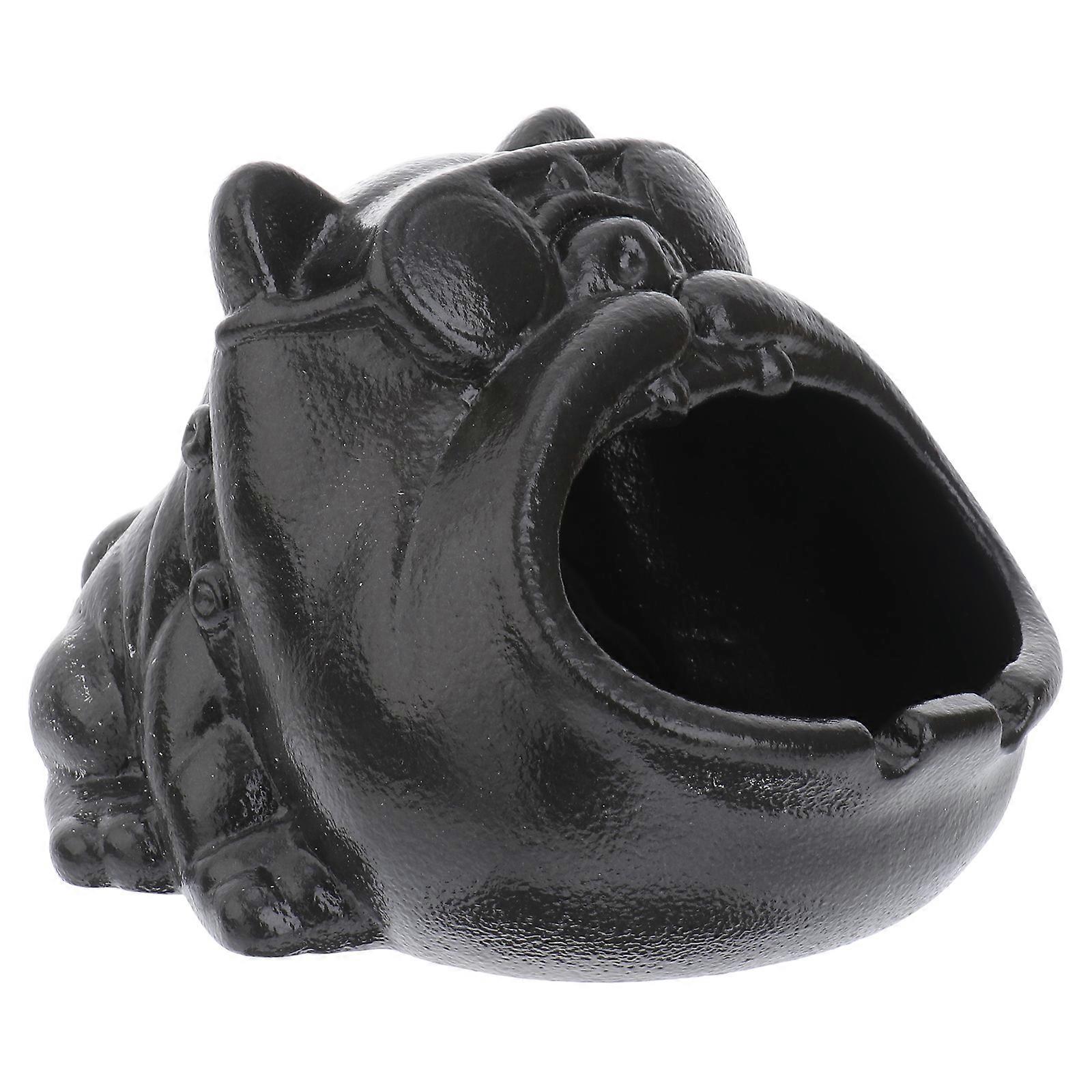 Cigarettes Ash Holder Ceramic Dog Shape for Storage Use 2Pcs Black Set