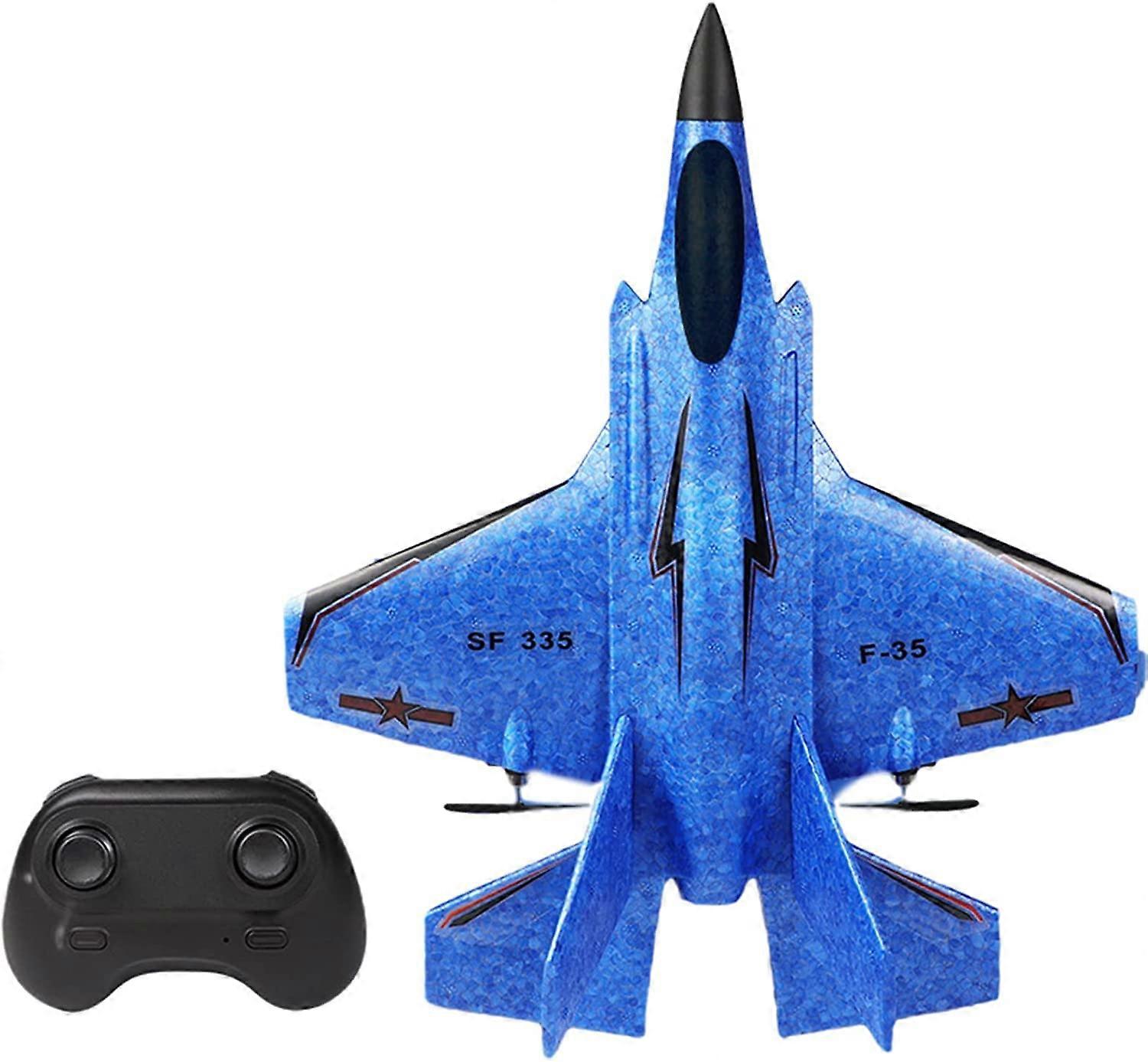 F35 RC Fighter Jet Glider with 2.4Ghz Remote, Durable EPP, Stable Flight, Beginner Blue Indoor Plane