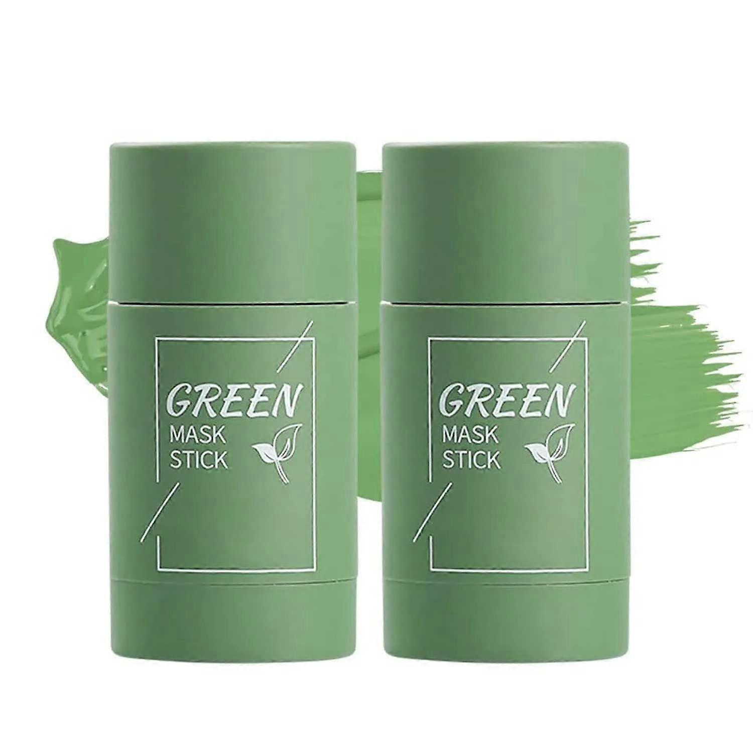 Green Tea Face Mask Stick for Deep Pore Cleansing and Oil Control, 2pcs Solid Clay Formula
