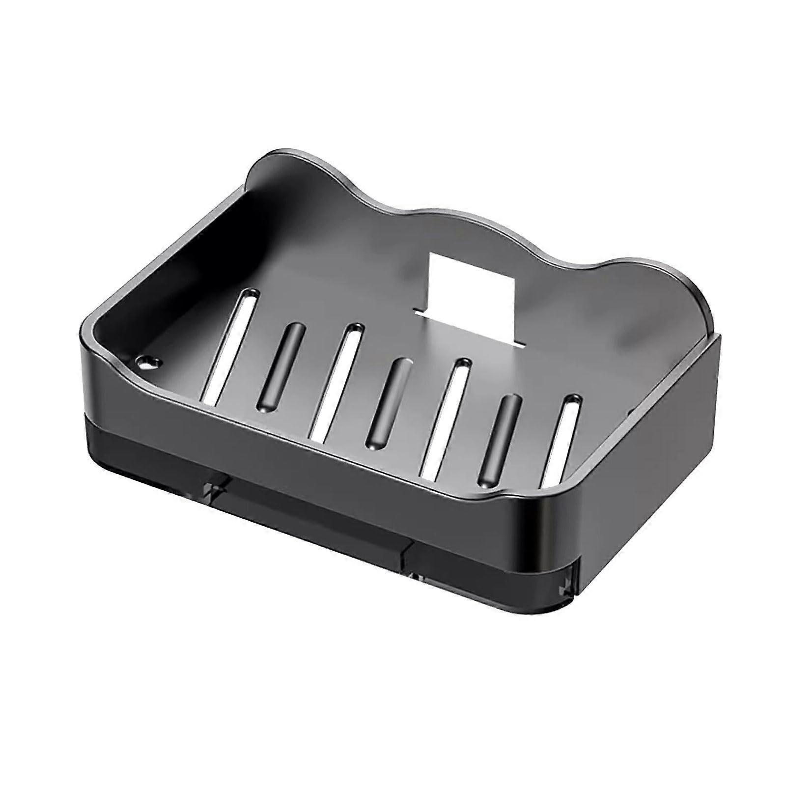 Wall Mounted Soap Dish Bathroom Holder SelfAdhesive Double Layer with Drainage Tray Black