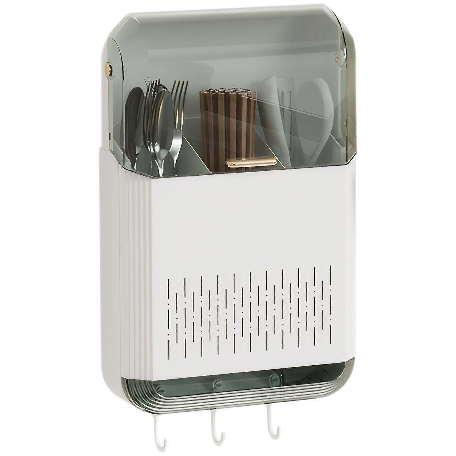 Wall Mounted Utensil Holder with Lid, No Drill Kitchen Organizer and Space Saving Storage Rack