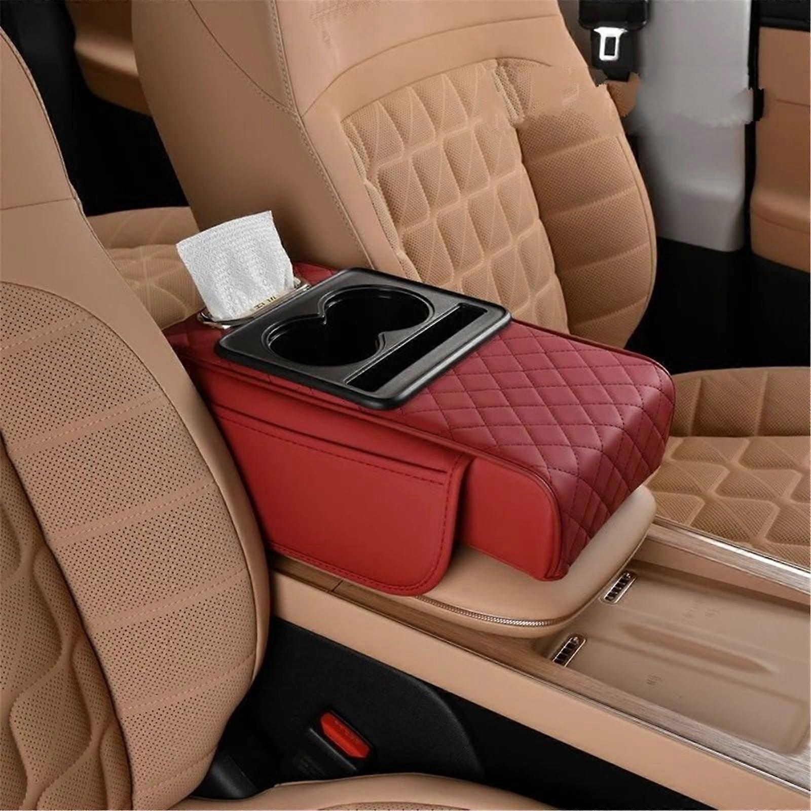 Car Armrest Cushion with Memory Foam Pad, Multifunctional Console Organizer and Cup Holder, Grey