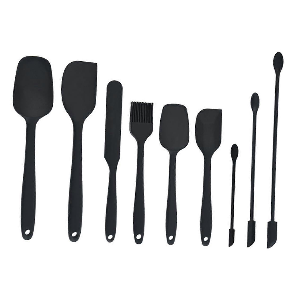 9pcs Silicone Spatula Set for Easy Jam Scraping and Cake Decorating, EcoFriendly, Black