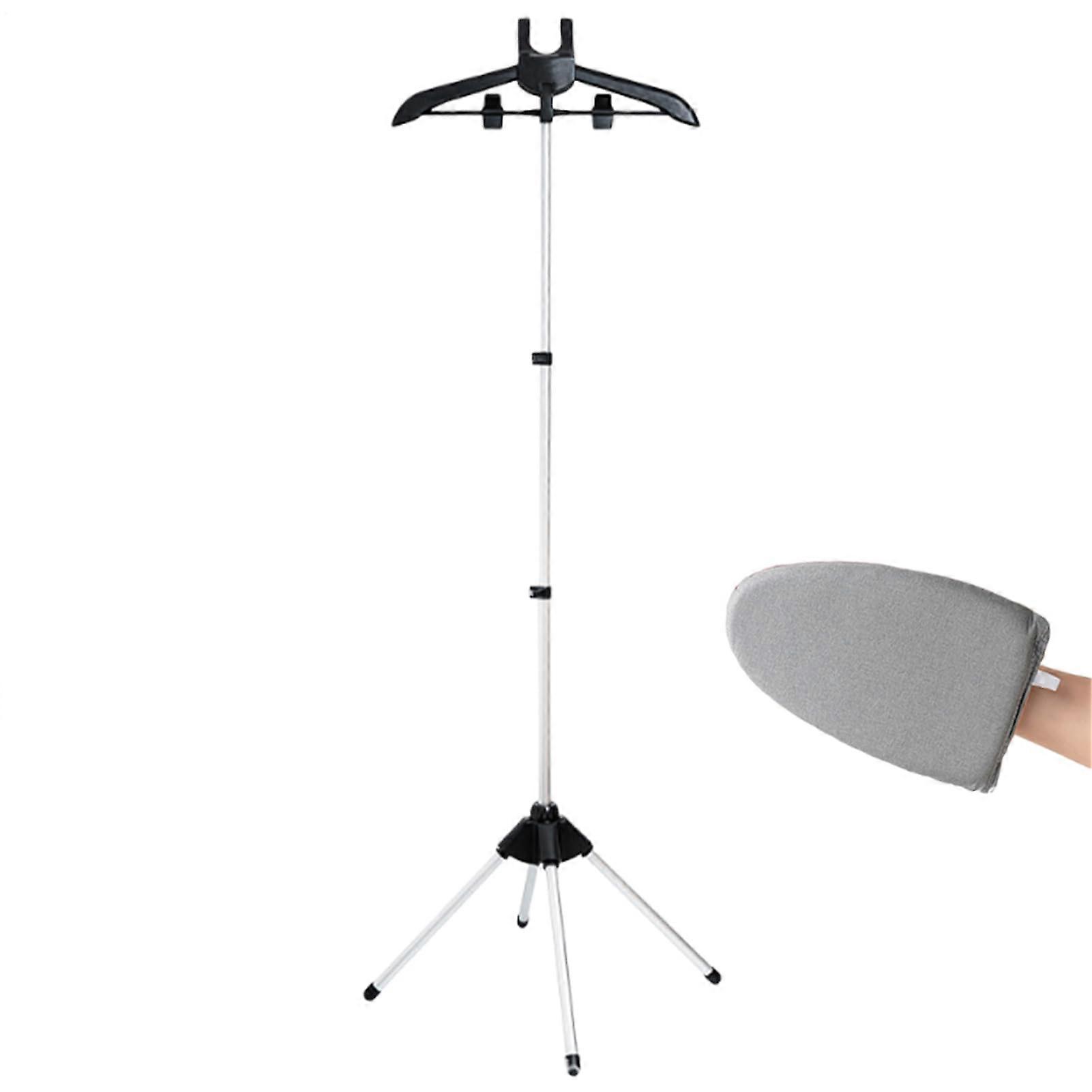Foldable Telescopic Clothes Steamer Stand, Height Adjustable Garment Steaming Rack with Glove, Black