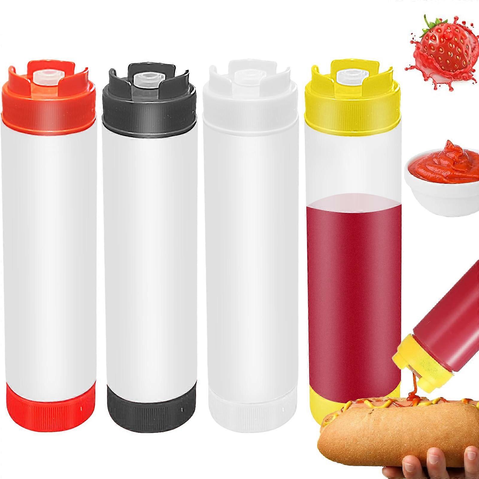4 Pcs 16oz Inverted Squeeze Bottles with LeakResistant Valve, Refillable Condiment Dispenser Set