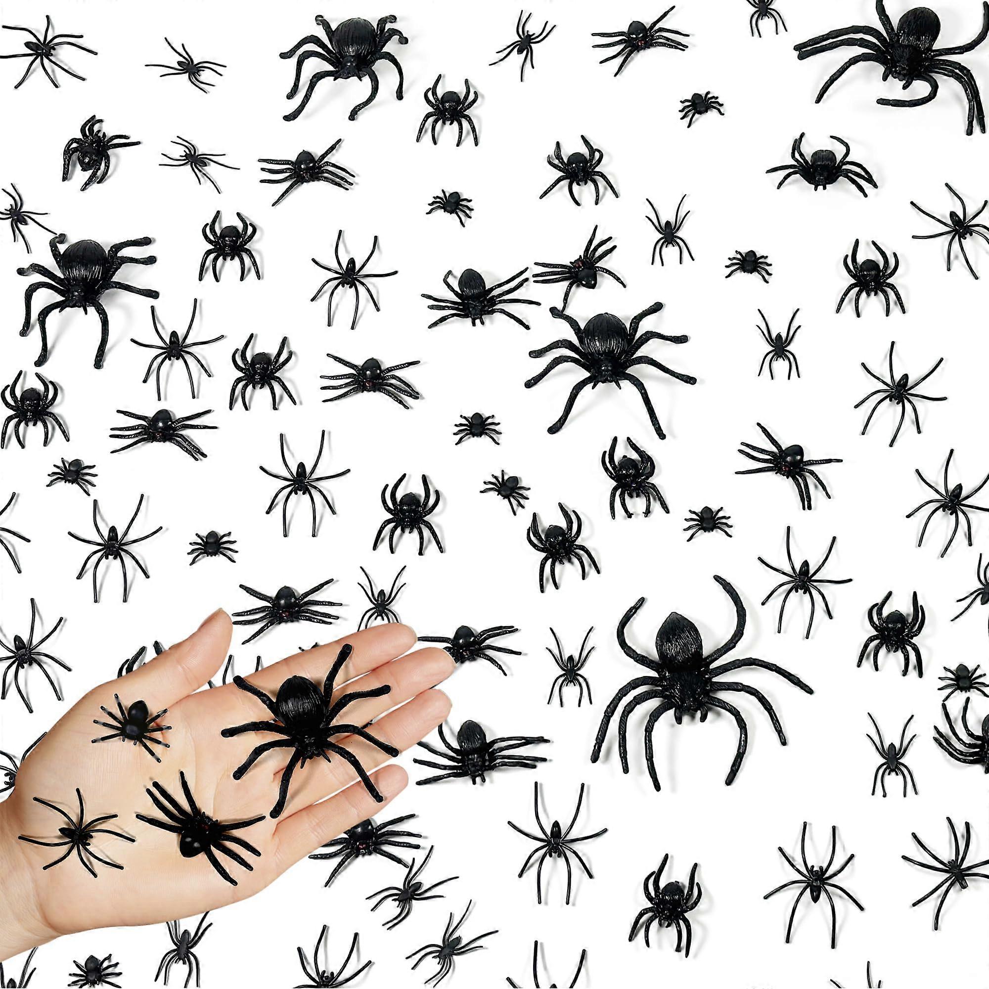 110 Pcs Realistic Plastic Spiders, MultiSize Waterproof Halloween Decor for Yard and Party