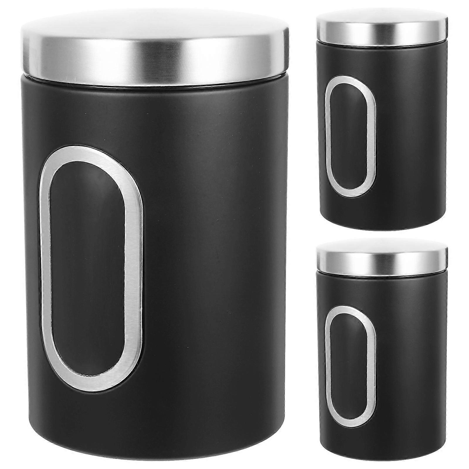 Airtight Stainless Steel Canisters Set 3Pcs For Kitchen Storage With Sealing Function Silver.