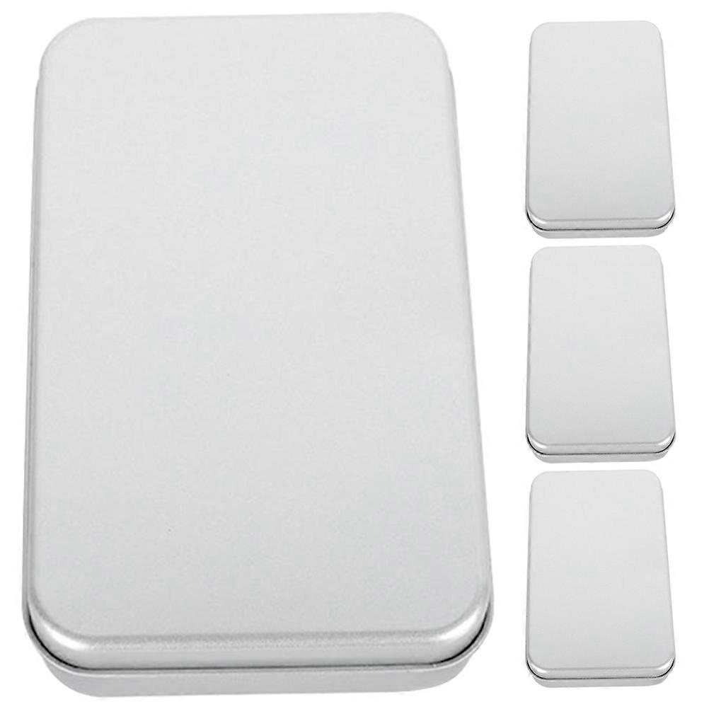 Small Tin Box Metal Tin Box for Storage 4Pcs Silver Rectangular Containers