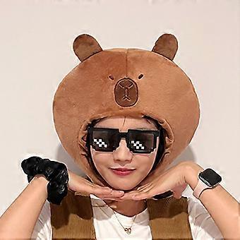 Plush 3D Capybara Hat for Child Adult Cartoon Animal Headgear Holiday Party Role Play Costume Hat for Cosplay Headwear