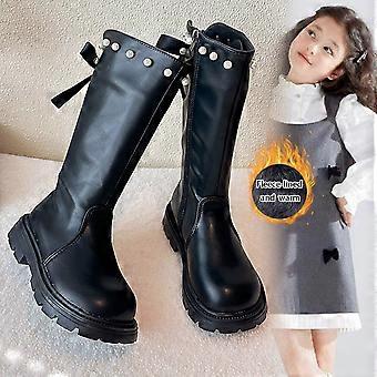Botas infantis, botas de cano curto com laço de pérola, forradas, confortáveis ​​e casuais para o inverno, para meninas, botas para meninas, Z02 Preto, 4-4,5 anos.