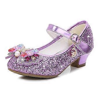 Scarpe eleganti da bambina per matrimoni e feste, con tacco, modello Mary Jane, principessa, con fiori, colore viola, taglia 16-16,5 anni.