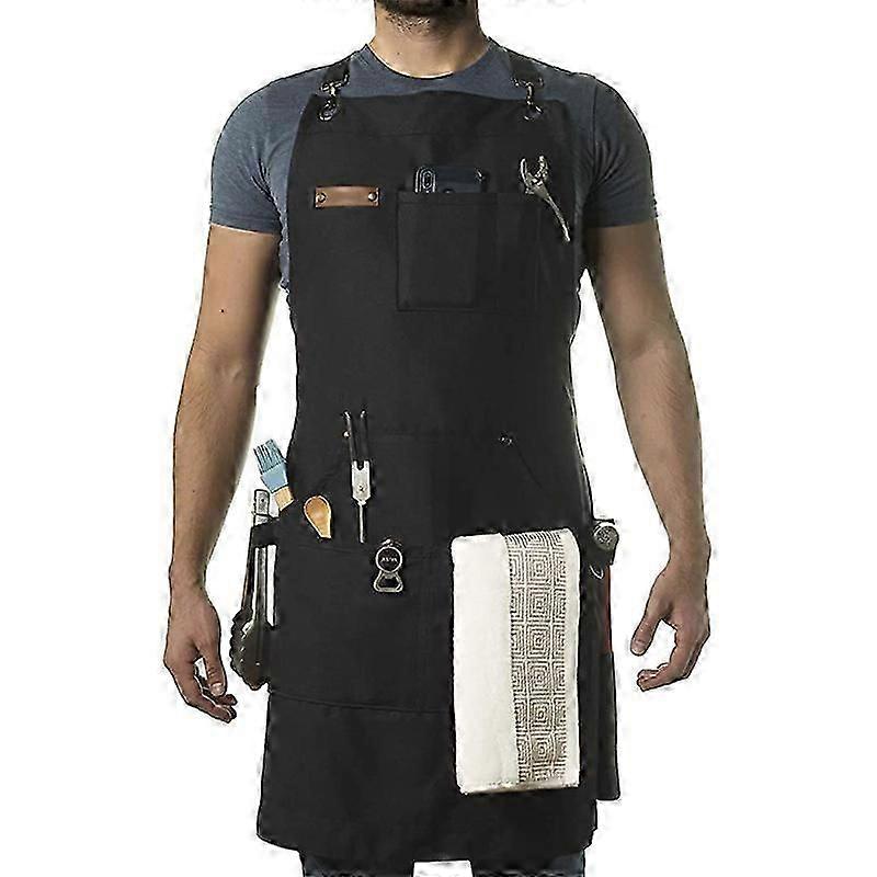Versatile Canvas Work Apron with Adjustable Cross Back, for BBQ and Cooking