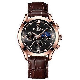 30m Waterproof Luminous Calendar Men Watch, Color: Brown Leather-Rose-Black