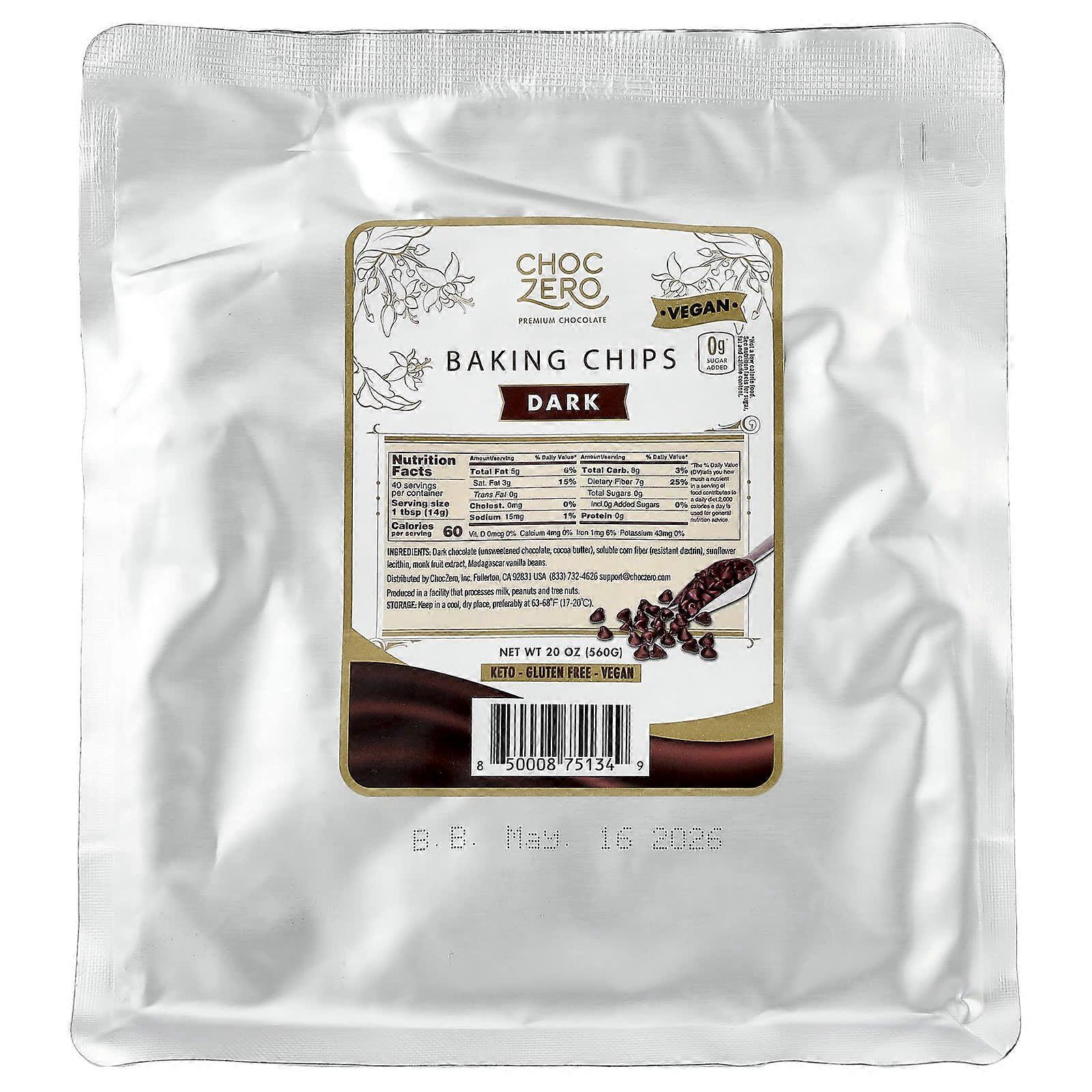 ChocZero, Baking Chips, Dark, 20 oz (560 g)