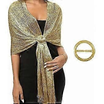 Sparkling Gold Metallic Shawls and Wraps with Buckle for Women- Ideal for Wedding, Evening Party Dresses, Bridesmaid,Elegant Tasse Bien1532