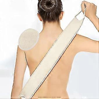 Back Exfoliating Brush for Shower, Double Sided Scrubbing Strap, Body Bath Sponge with Loofah Pad