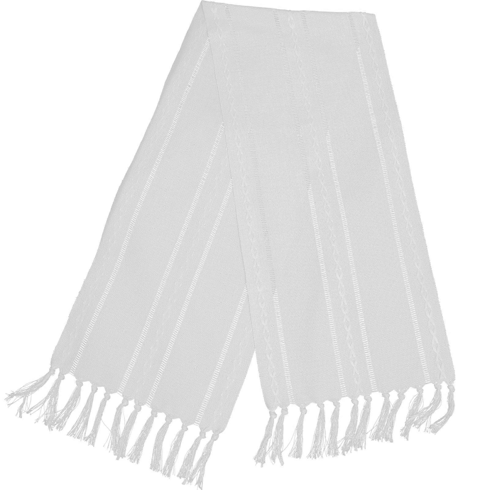 White Table Runner Simple Style for Dining Use Tassel Table Mat