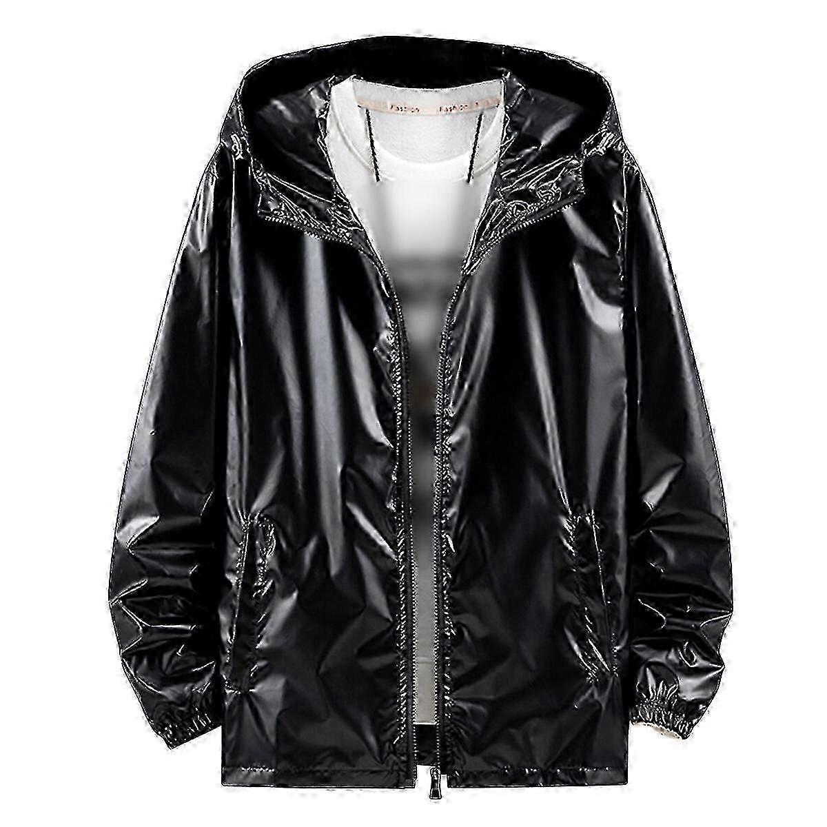 Mens Shiny Waterproof Hooded Jacket
