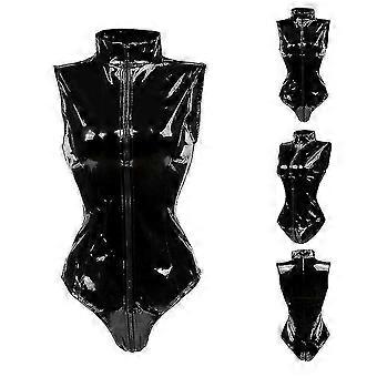 Women Sexy Latex Wet Look Front Zip Vinyl Bodysuit Teddy Pvc Catsuit Night Clubwear-lian