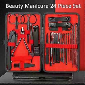 7/10/12/18/20/24-piece professional nail care set, including stainless steel nail clippers, nail polish and a portable leather storage bag.