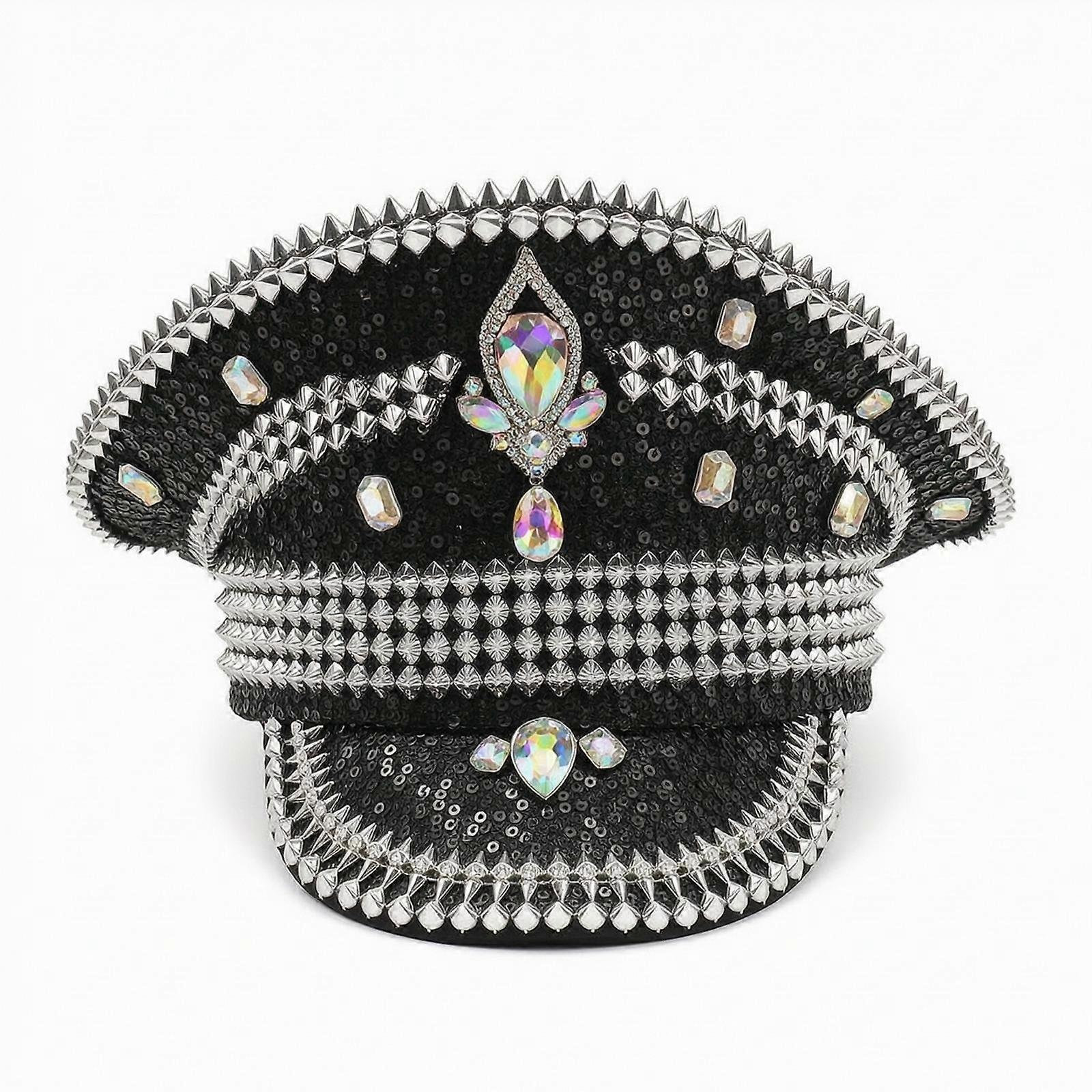 Skipper Hat Studded Sequin Hat with Rhinestones Sequined for Stage Performances