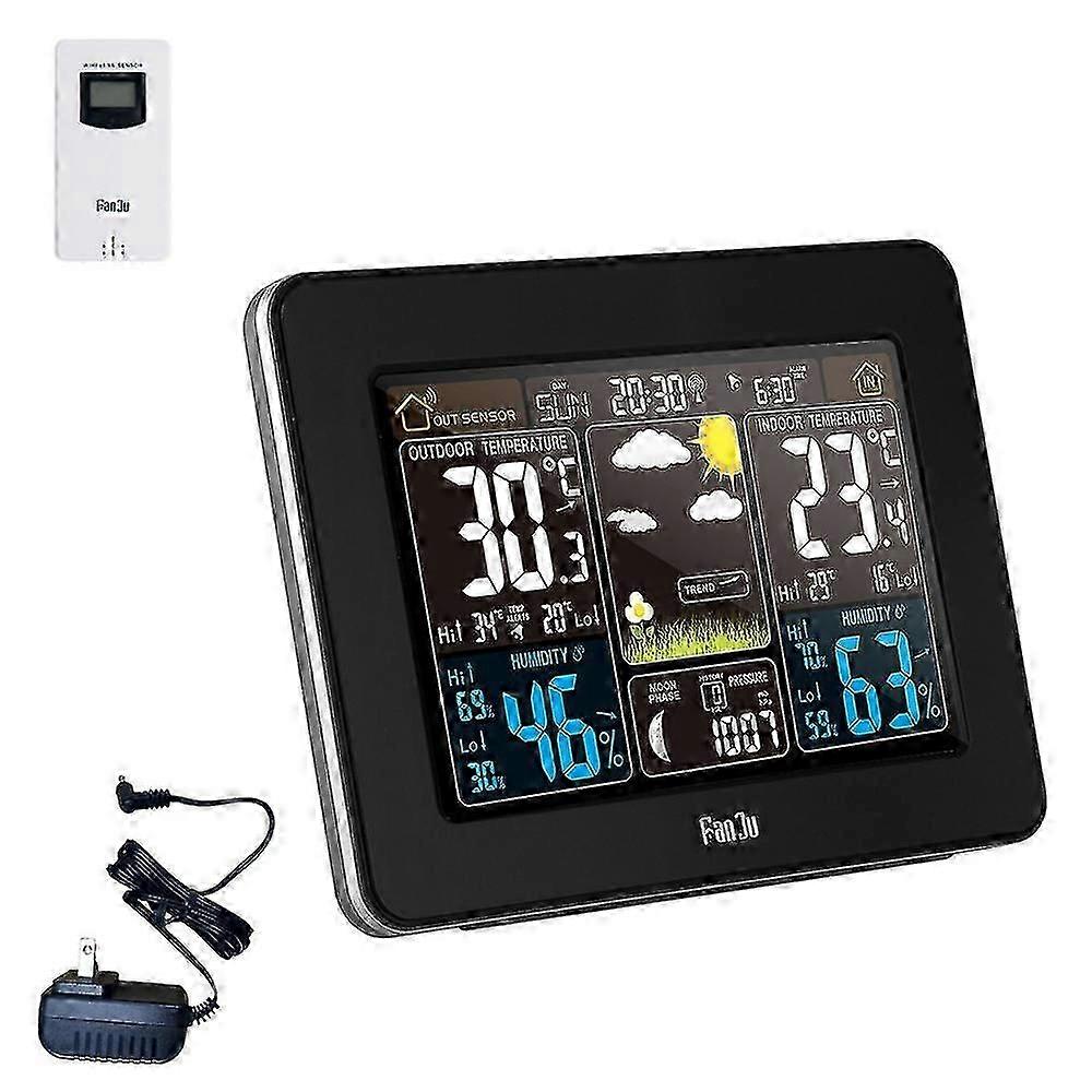 Color Screen Weather Forecast Clock Multi-function Electronic Alarm Clock Rf Wireless Weather Clock Black