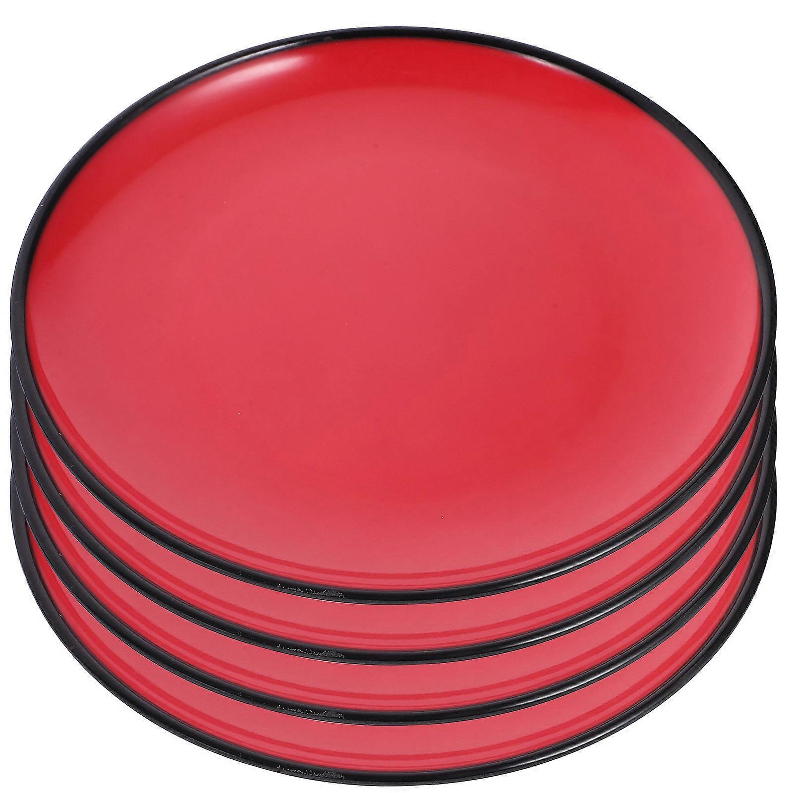 Round Dinner Plate Fruit Plate for Serving 4Pcs Red Kitchenware