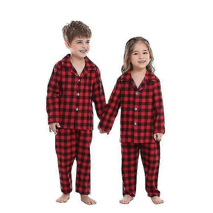 Piger Drenge Bomuld Pyjamas Sæt, Plaid Pyjamas