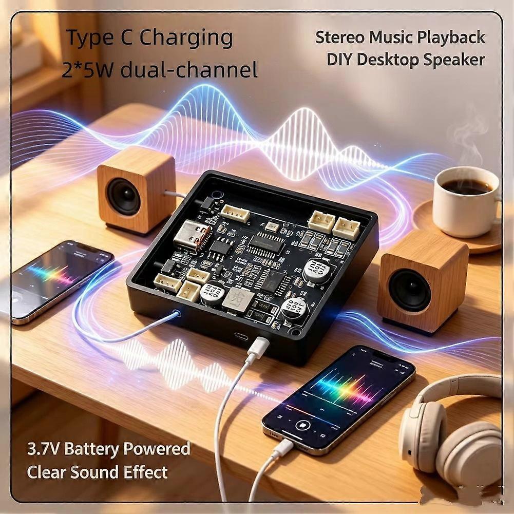 Bluetooth 6.0 Stereo Amplifier Module 2x5W 3.7V Battery Powered TYPE C Mini Speaker Modification Board