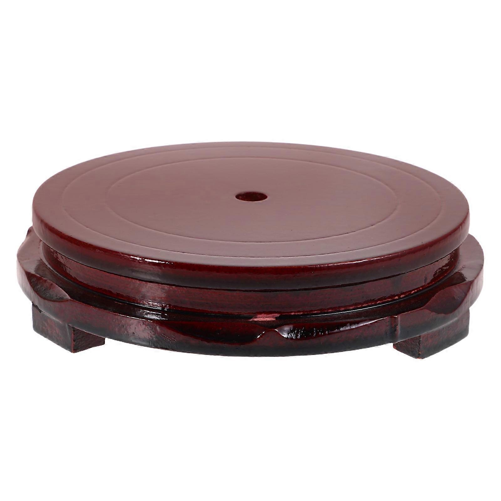Dark Red Solid Wood Round Base for Flowerpot Offering Stable Hold