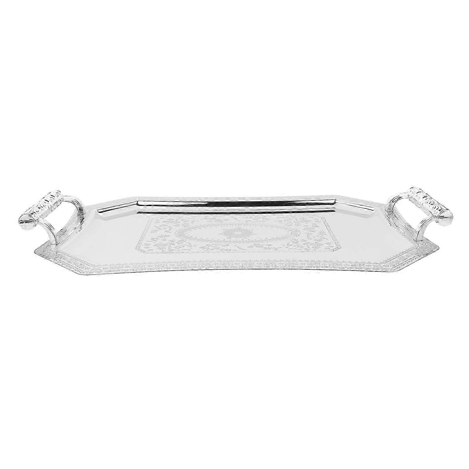 Silver Serving Tray with Handles Coffee Table Tray Fruit Serving Dish Snack Serving Platter