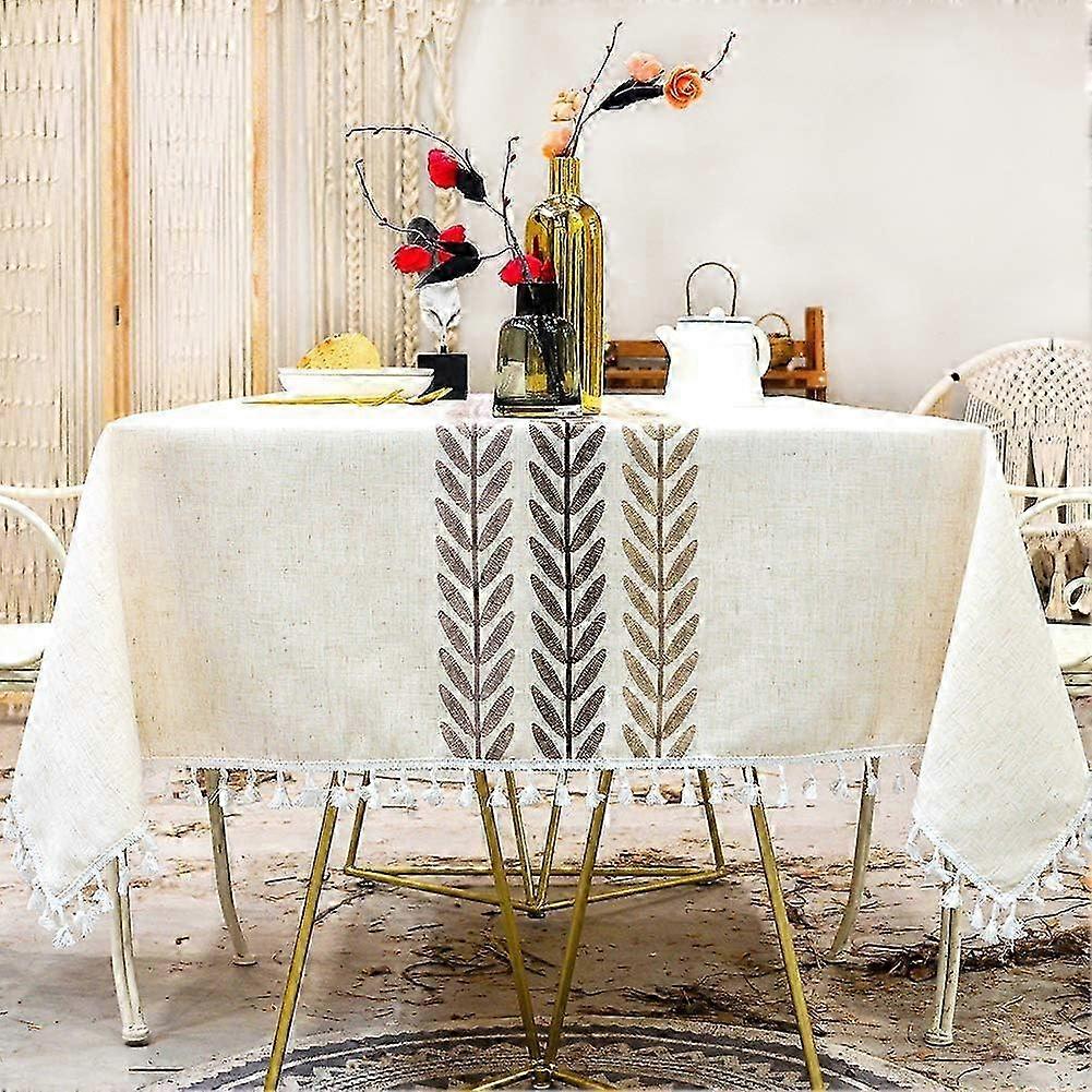 Table Cloth Cotton Linen Tablecloth Rectangular Wipeable with Tassels compatible with Kitchen Dining Table Decorations