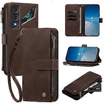 Capa tipo carteira em couro PU para ZTE Nubia Neo 5, com proteção flip, compartimentos para cartões, fecho magnético, alça de pulso e bolso com zíper.
