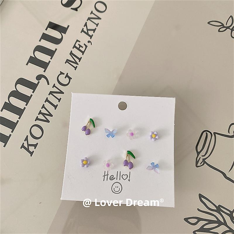 Orecchini di frutta colorati retrò Set di orecchini in stile coreano Stile ragazza Set di orecchini semplici e versatili