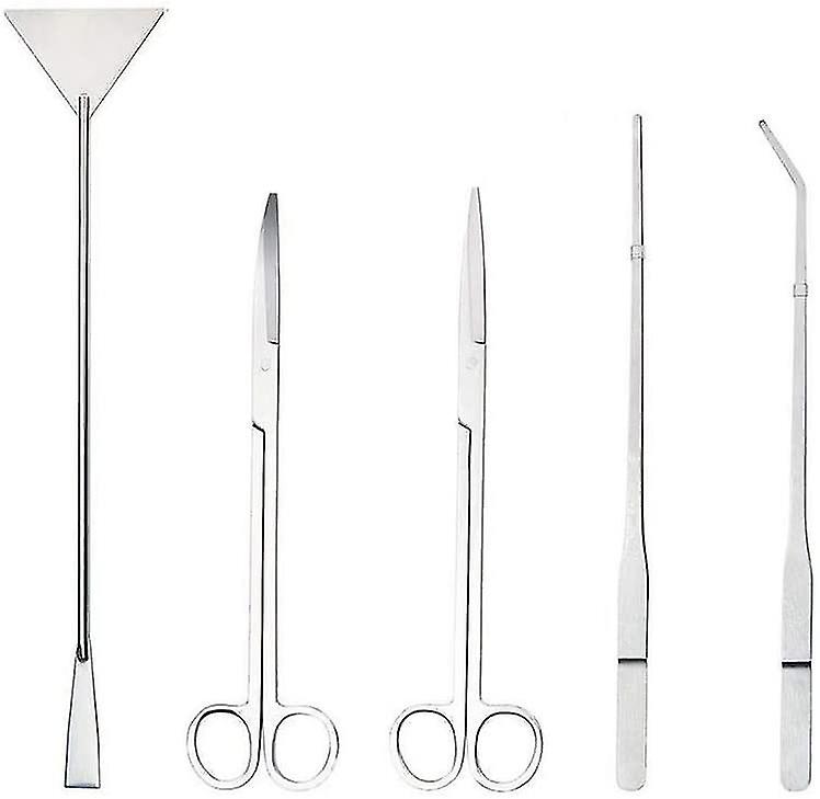 5 In 1 Stainless Steel Spatula Aquarium Tank Tweezers Scissors Tool Set For Aquarium Plants
