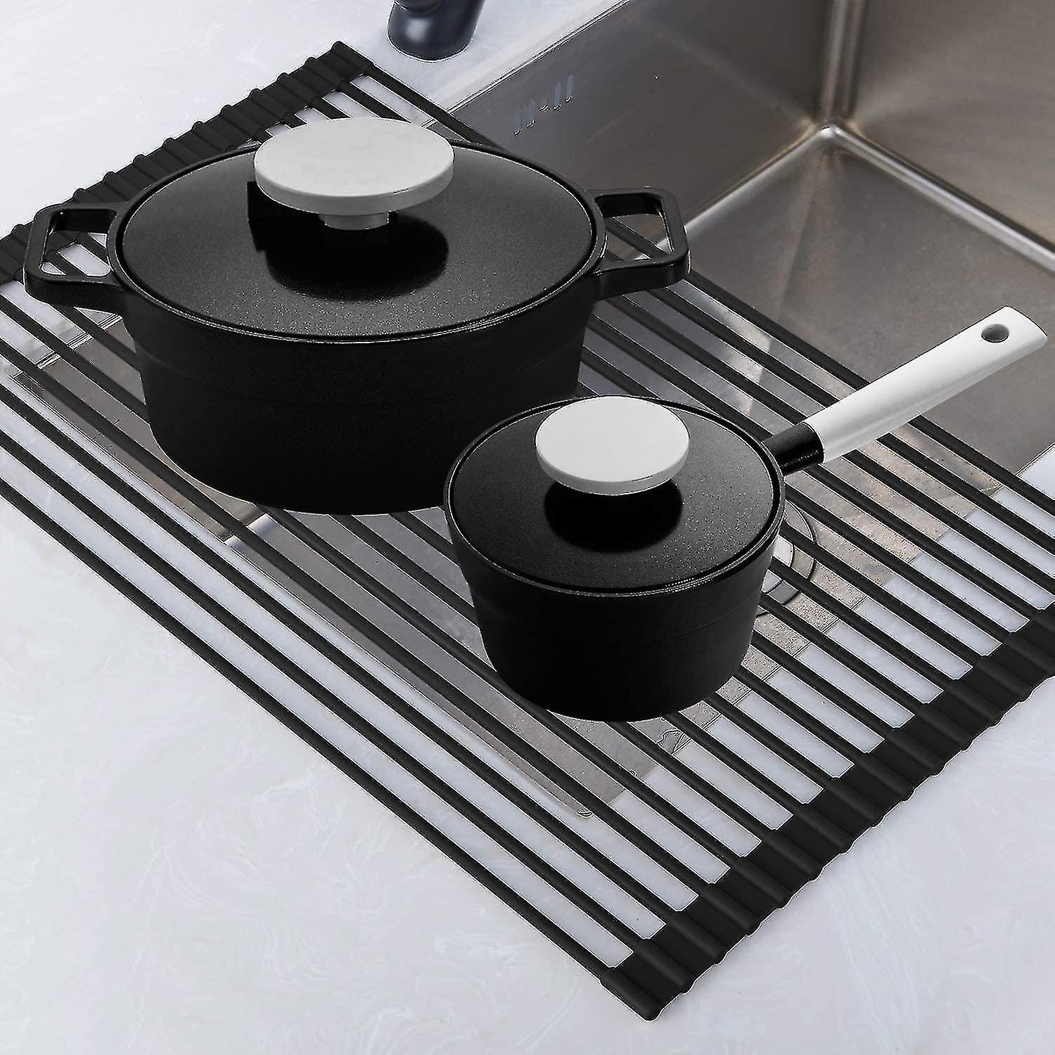 Foldable Dish Drying Rack Multipurpose Silicone Wrapped Metal Steel Square Solid Bars Dishes Drainer