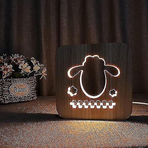 Creative 3d Dolphin Wooden Lamp, Led Table Light Usb Cartoon Nightlight