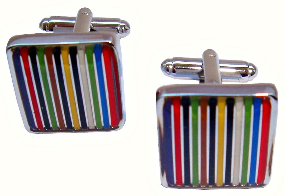 Bassin and Brown Striped Enamel Cufflinks - Multi-colour