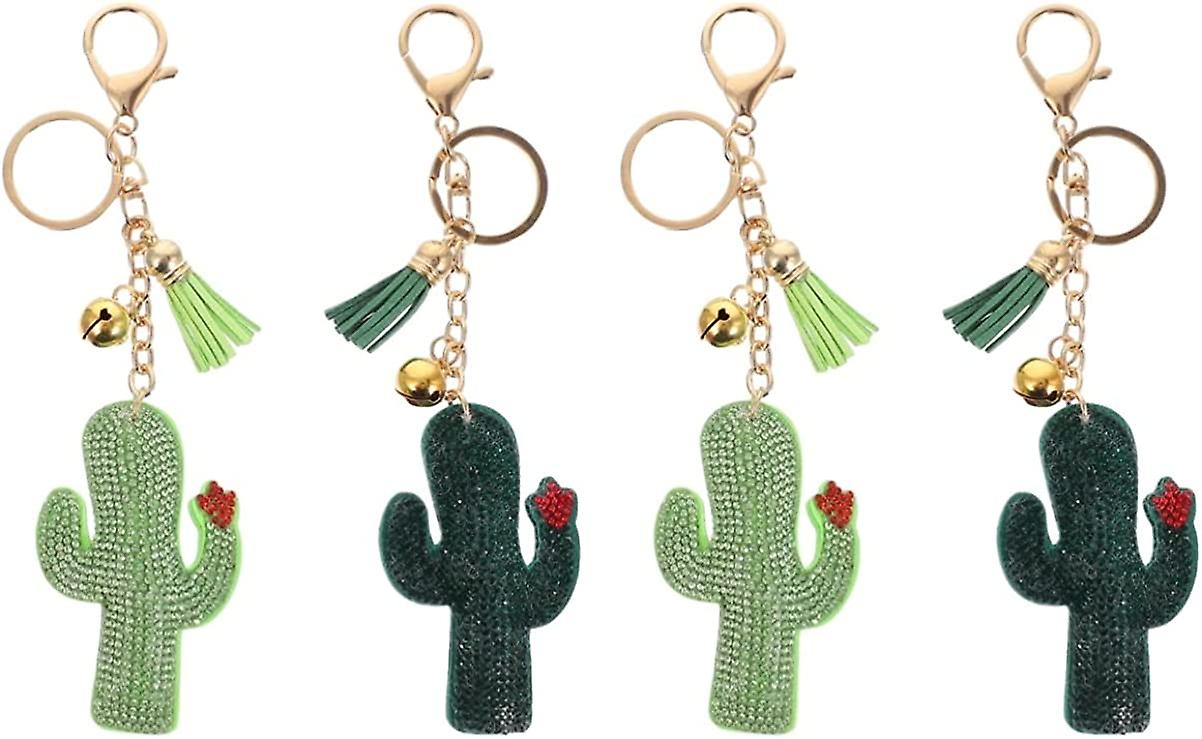 4 pcs Rhinestone Cactus cactus keyring rhinestone keychain bling key chain Keychains Car Key
