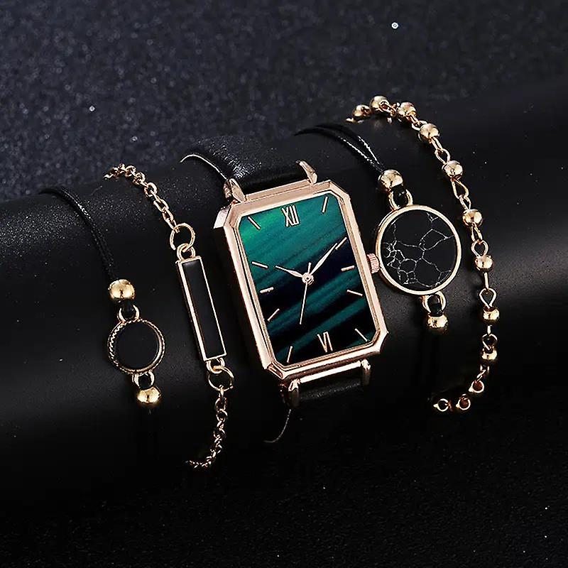 1pc Round Pointer Quartz Watch & 4pcs Bracelet